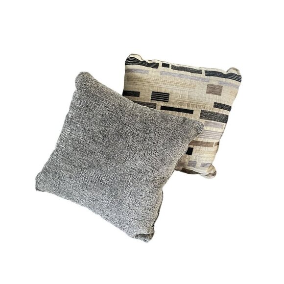 Set of 2 Modern Geometric 16" Throw Pillows Neutral Textured Fabric Home Decor - Picture 4 of 7
